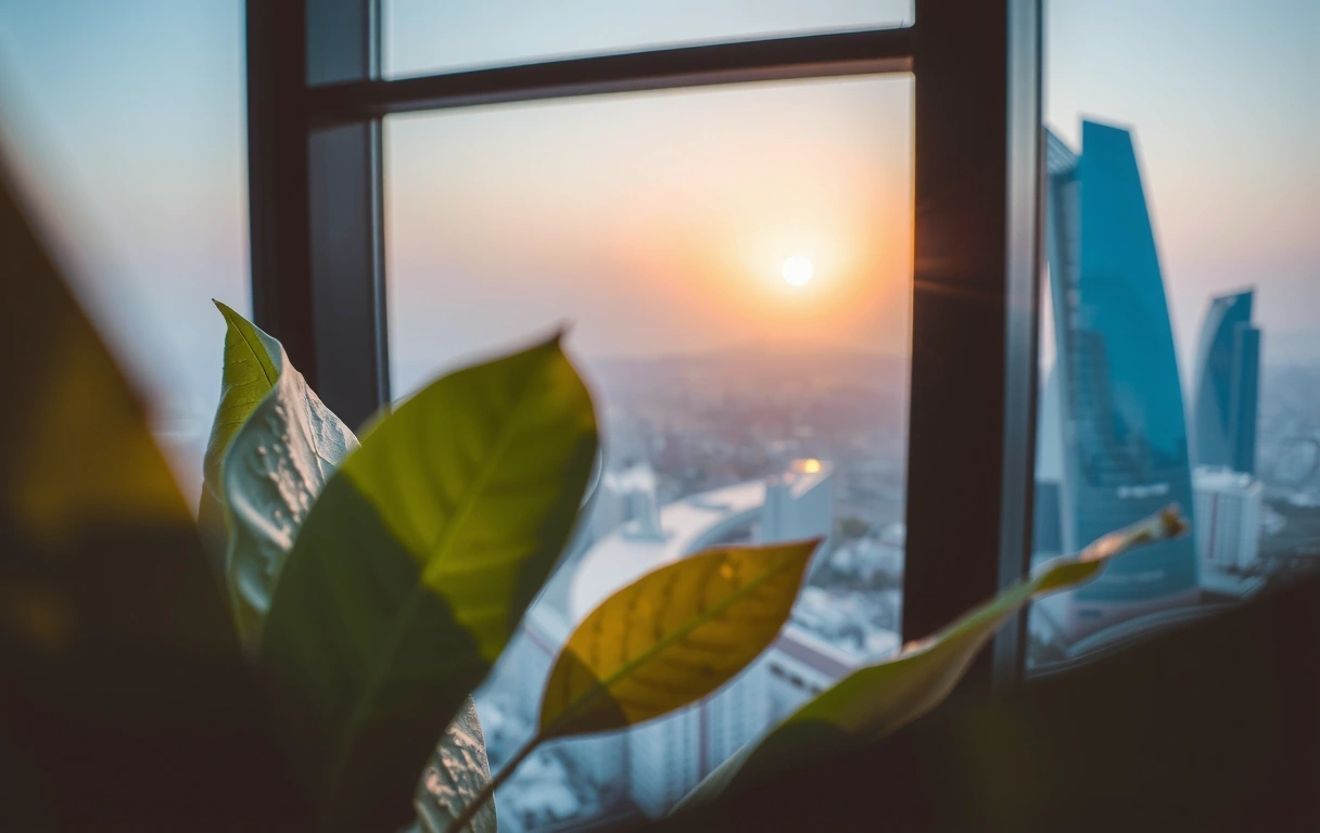 Doha skyline through glass